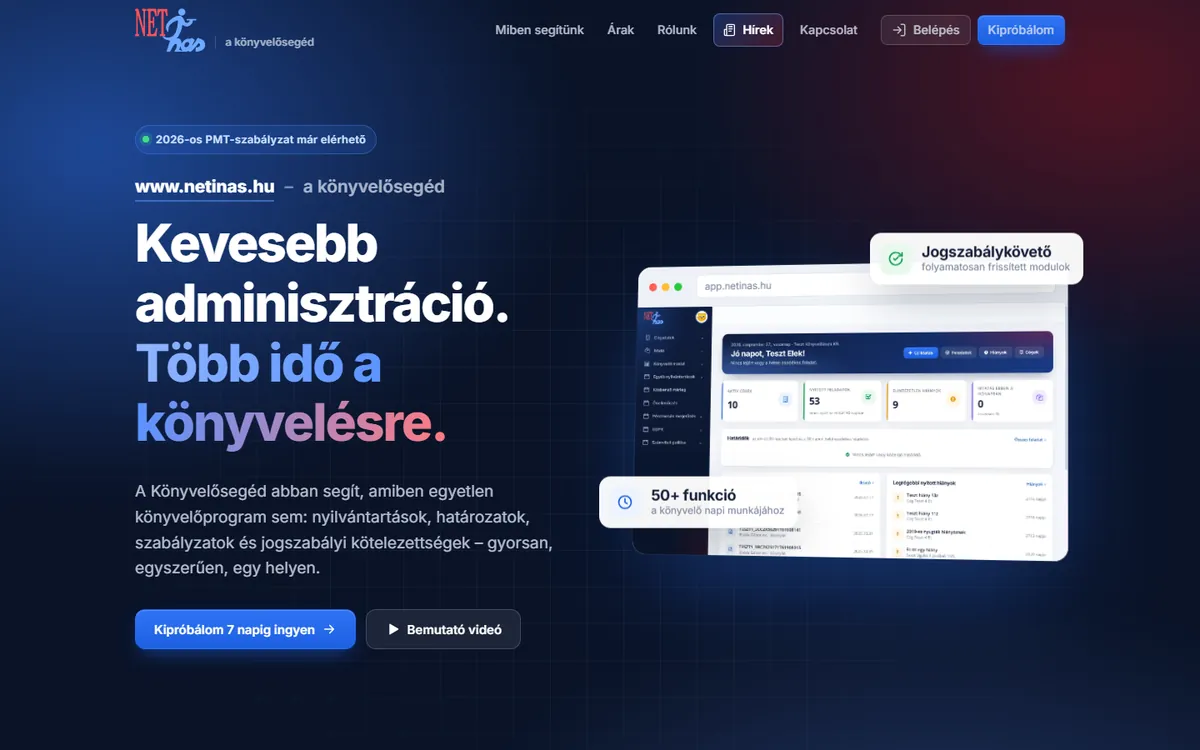 A netinas.hu nyitóoldala