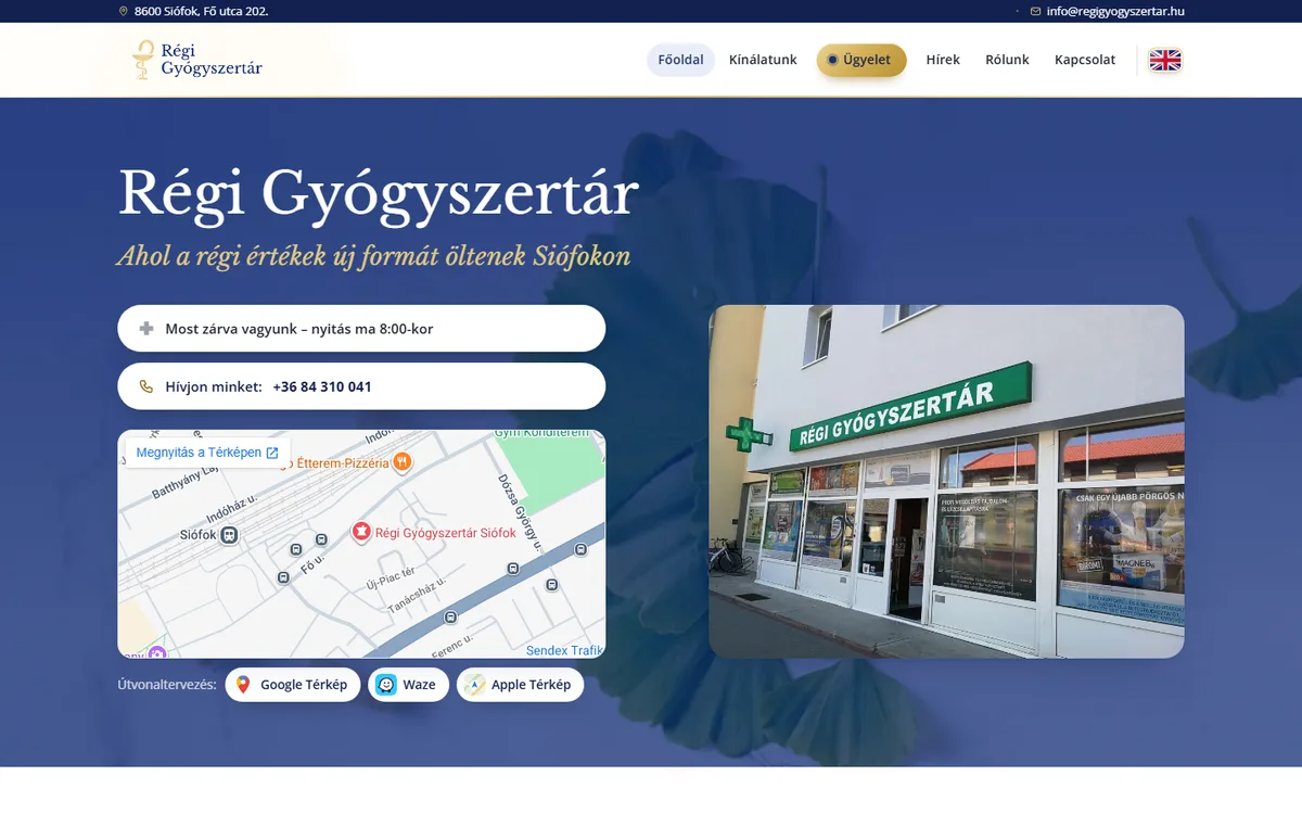 A regigyogyszertar.hu nyitóoldala